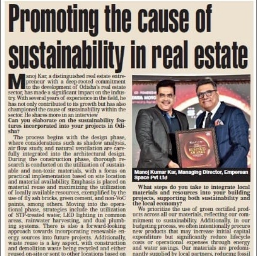 Nationally Awarded for Sustainable Development